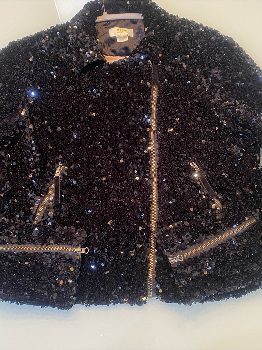 Maeve by Anthropologie Black All-Over Sequin Moto Biker Jacket Size Medium NWOT